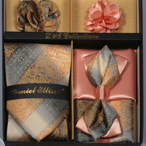 6 Piece Maize Peach Silver Necktie & Bow Tie Set